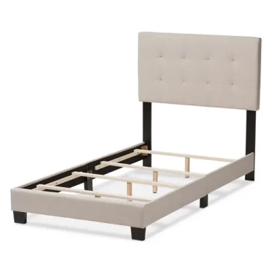 Twin Brookfield Modern and Contemporary Fabric Upholstered Bed Beige - Baxton Studio image {2}