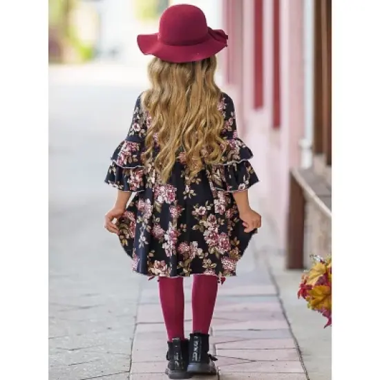 Girls Better In Black Floral Hi-Lo Dress - Mia Belle Girls image {5}