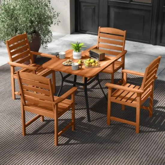 Costway Patio Chairs Set of 2/4 with Inclined Backrests and Slatted Seats for Deck image {4}