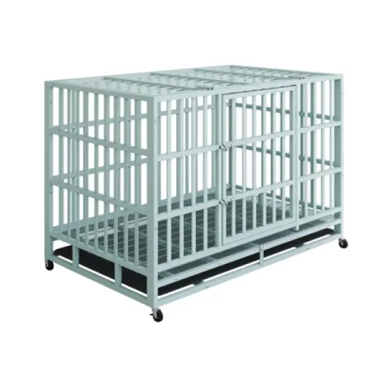 XBRIGH 48-Inch Blue\Orange\Green\Black Heavy Duty Dog Crate with Wheels, Sturdy Door Lock, Double Doors and Removable Tray Design image {10}