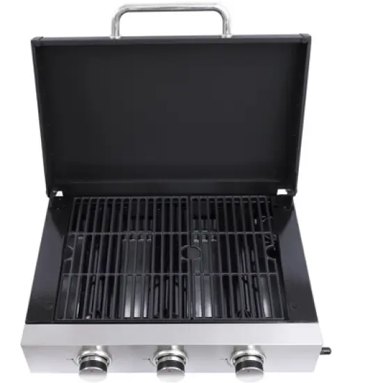3-Burner Gas Grill with Teppanyaki Plate, Cast Iron Grids, Stainless Steel Plancha, Pull-Out Grease Tray, 28,680 BTU Outdoor BBQ Station image {5}