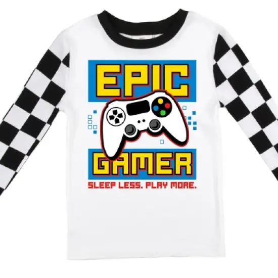Epic Gamer Youth Boy's Black & White Checkered Long Sleeve Shirt & Sleep Pants Set image {2}