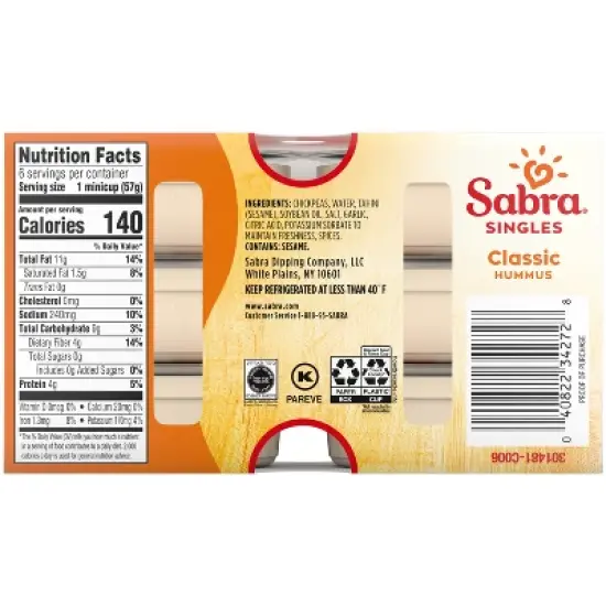 Sabra Classic Hummus Singles - 12oz/6ct image {1}