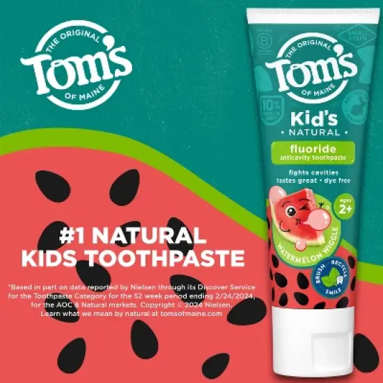 Tom&rsquo;s of Maine Watermelon Wiggle Kids'  Anticavity Fluoride Toothpaste - 5.1oz image {2}