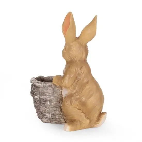 Christopher Knight Home 16" Wide Tooke Concrete Outdoor Novelty Rabbit Planter White/Brown image {3}
