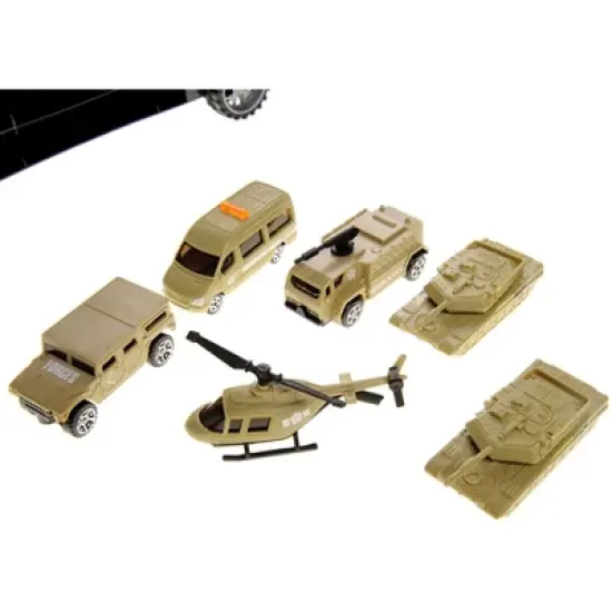 Link Military Transport Car Carrier Truck Comes With Army Battle Cars & Chopper image {6}