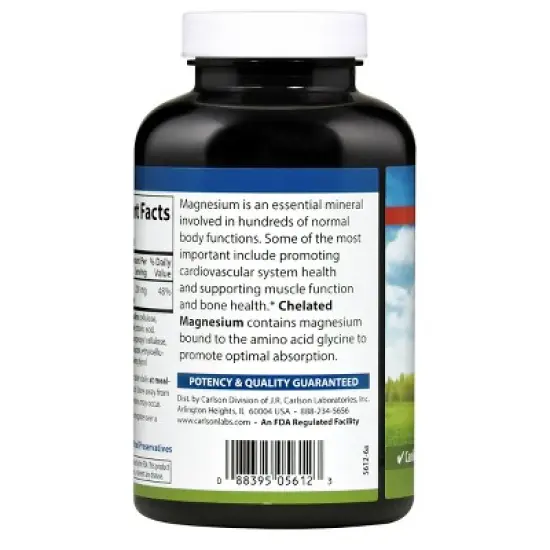 Carlson - Chelated Magnesium, 200 mg, Superior Absorption, Heart Health, Muscle Function, Bone Support image {1}