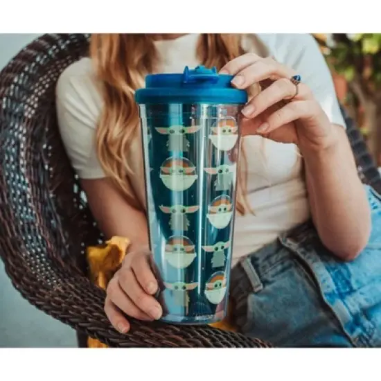 Silver Buffalo Star Wars: The Mandalorian Grogu Plastic Travel Tumbler | Holds 24 Ounces image {5}