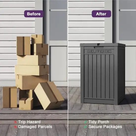 Yardgrace Deliver Box,Lockable Outdoor Storage Box,Large Double Wall Resin Package Delivery Waterproof Deck Box for Porch Patios Black image {3}