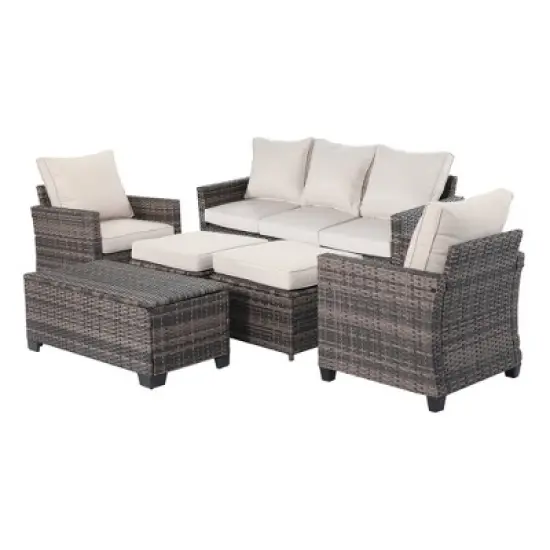 Yardgrace 6-Piece All-Weather Wicker Sofa Set with Storage Coffee Table image {13}