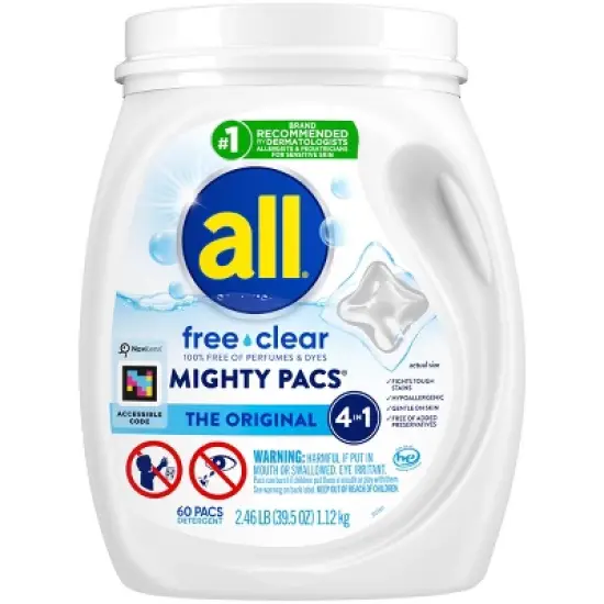 All Mighty Pacs Free Clear Laundry Detergent Pacs image {10}