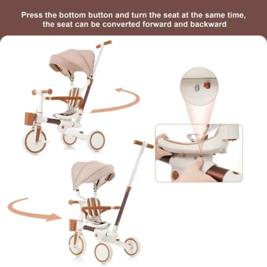 LOVSON 7-in-1 baby tricycle, equipped with removable push bar and footrest, sun canopy, safety guardrail, (suitable for babies aged 1-6 months) image {4}