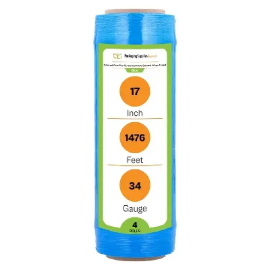 PSBM 4 Rolls 17" x 1476' (34 Gauge) Packing Pre-Stretch Film Hand Shrink Wrap - Blue image {1}