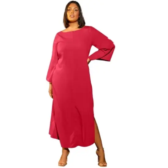 June + Vie by Roaman's Women&rsquo;s Plus Size Bell-Sleeve Maxi Dress image {3}