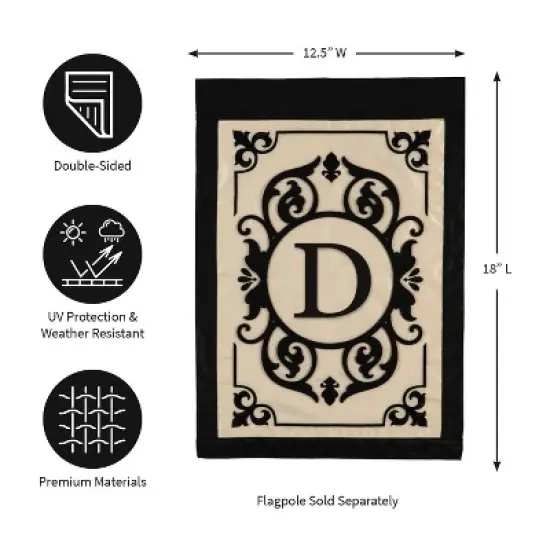 Evergreen Flag Cambridge Chic Letter D Monogram Applique Garden Flag - 12.5" Wide x 18" High image {1}