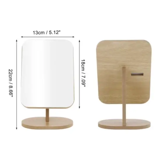 Unique Bargains Large Rectangle Desktop Cosmetic Mirror Wood Color 1 Pc image {1}