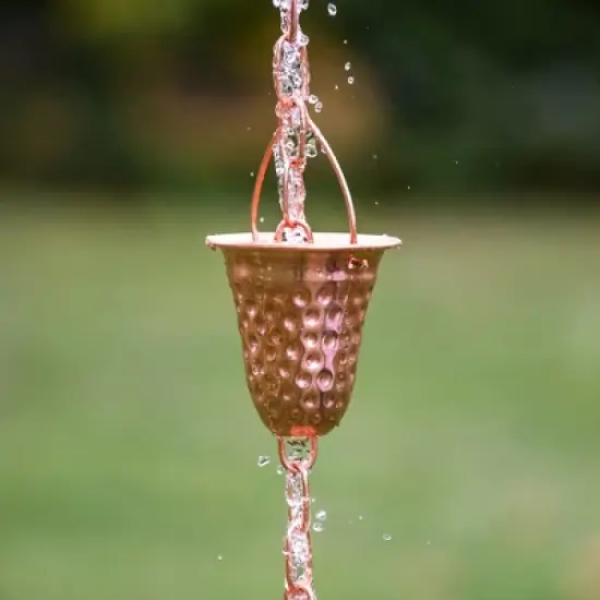 Marrgon Copper Rain Chain with Hammered Bell Style Cups for Gutter Downspout Replacement image {4}