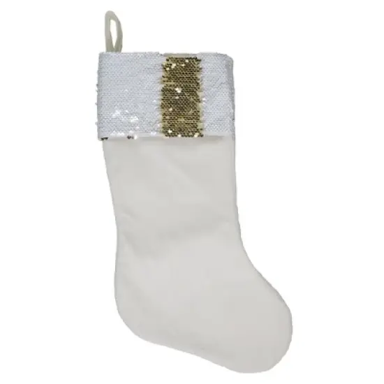 Northlight 20" Gold and White Reversible Sequin Cuff Christmas Stocking image {3}