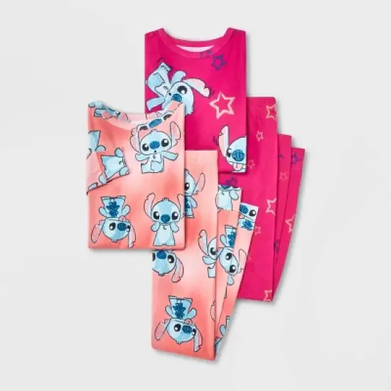 Girls' Lilo & Stitch Snug Fit 4pc Pajama Set - Pink image {3}