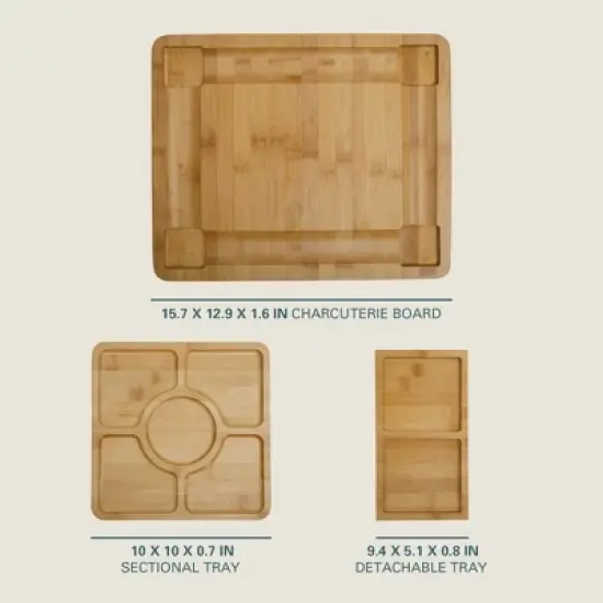 Gibson Home Rustic Inspirations 18-Piece Bamboo Charcuterie Board Set with Hidden Drawer, Ceramic Bowls, Utensils image {2}
