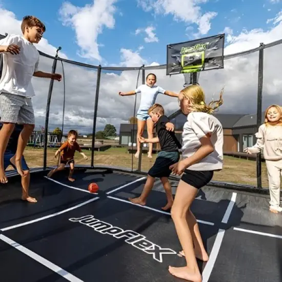 JumpFlex Trampoline MEGA 17FT Round Outdoor Trampoline with Net Enclosure and Ladder Playset, for Kids and Adults, Green/Black image {4}