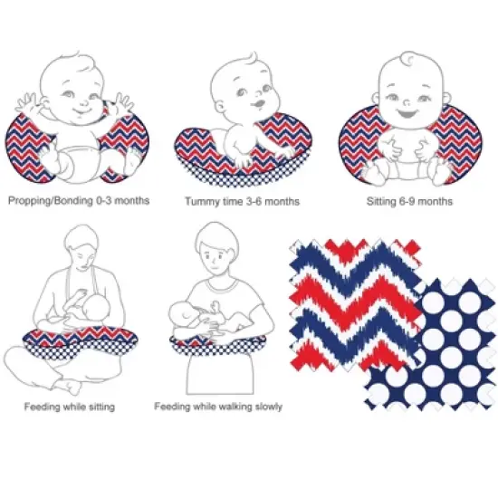 Bacati - 3 pc Chevron/Dots Nany Red Hugster Feeding & Infant Support Nursing PillowMixNMatch Navy/Red Nursing Pillow image {4}