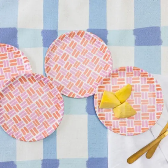 Transpac Melamine Plaid App Plates Set of 4 Home Decorations Spring image {1}