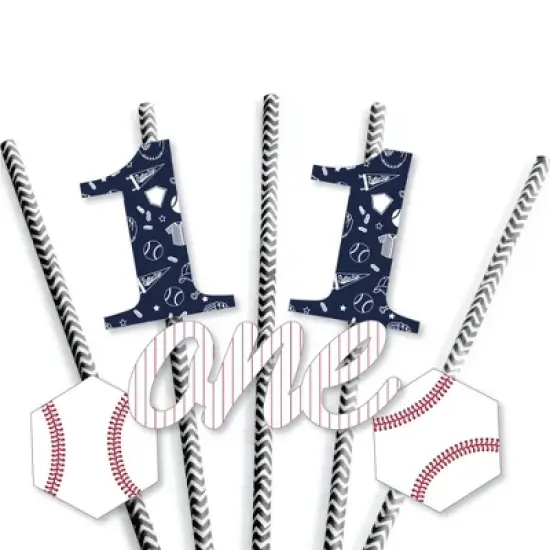 Big Dot of Happiness 1st Birthday Batter Up - Baseball - Paper Straw Decor - First Birthday Party Striped Decorative Straws - Set of 24 image {4}