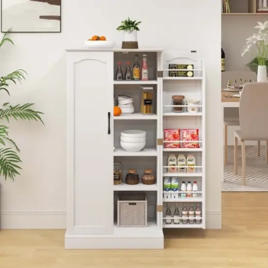 Costway 47.5" kitchen Pantry Cabinet with Doors Adjustable Shelves Anti-toppling Devices image {3}