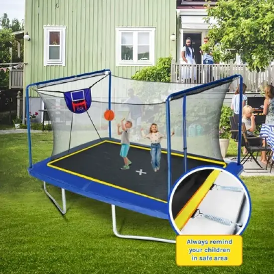 QingMoon 8FT &times; 12FT Rectangular Trampoline With Basketball Board,Ball Inflator,Ladder, Galvanized steel frame, Weatherproof For Kids and Adults image {3}
