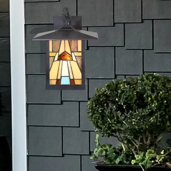 11.75" 1-Light Mona Mission Style Outdoor Wall Lantern Sconce Bronze - River of Goods image {3}