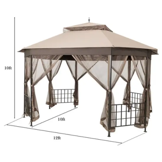 Costway 10' x 12' Octagonal Patio Gazebo Canopy Shelter Double Top W/Netting Sidewalls image {1}