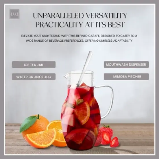 Elle Decor Bedside Pitcher Set, 44-Ounce Carafe with Cup Tumbler Doubles as A Lid, Made of Borosilicate Glass, Clear image {3}
