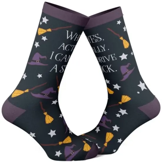 Crazy Dog Women's Why Yes Actually I Can Drive A Stick Socks Funny Halloween Party Witch Graphic Novelty Footwear image {8}