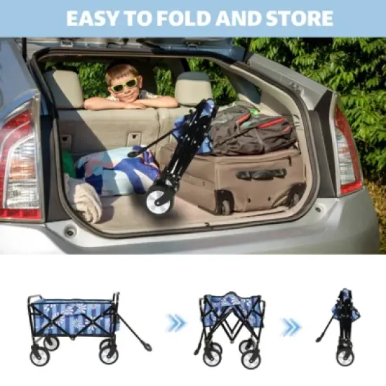 FATMOON Foldable Utility Wagon with Strapping System, Lightweight 13.6lbs & Heavy-Duty 225lbs Capacity,for Beach Camping,Shopping Outdoor image {3}
