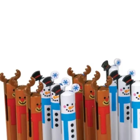 Holiday Reindeer & Snowman Pens (2 Pack) - Retractable, 2-Color Ink, Cute Winter Designs (5.5 Inch) image {3}
