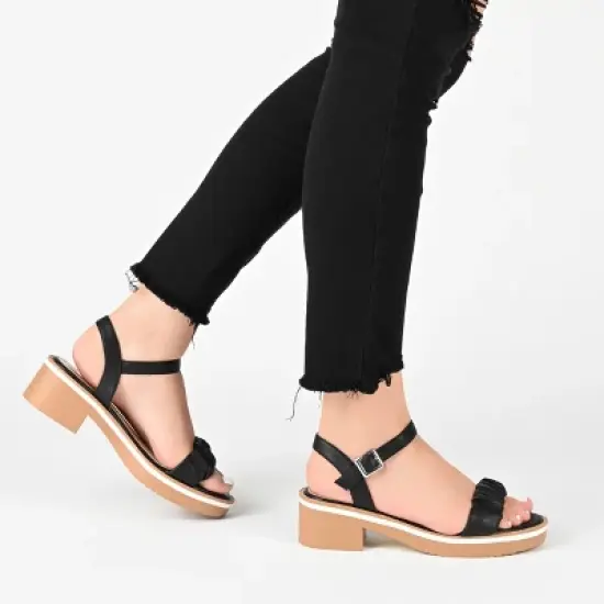 Journee Collection Womens Dexxla Buckle Ankle Strap Low Platform Sandals Tan 10 image {8}