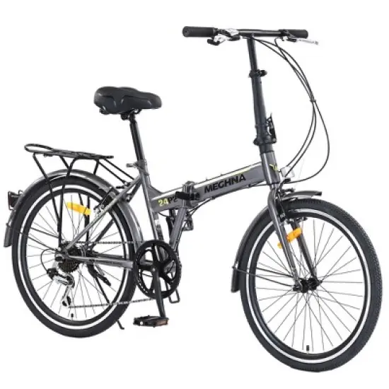 YONWAY 24" Folding Bike, Steel Frame 7 Speed Folding Bike, With Front & Rear V Brakes Anti-Skid Tires, For City Commuting image {9}