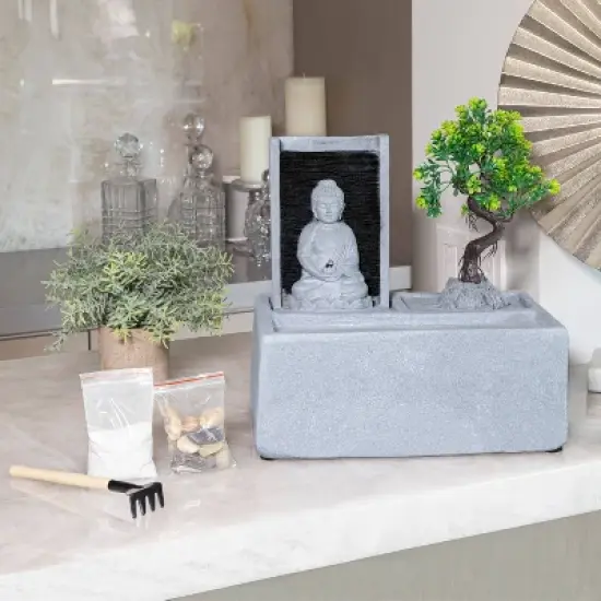 Buddha Bonsai Garden Tabletop Fountain With LED Light - Alpine Corporation image {6}