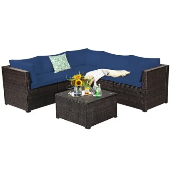 Costway 6PCS Rattan Patio Sectional Sofa Conversation Set Outdoor image {2}