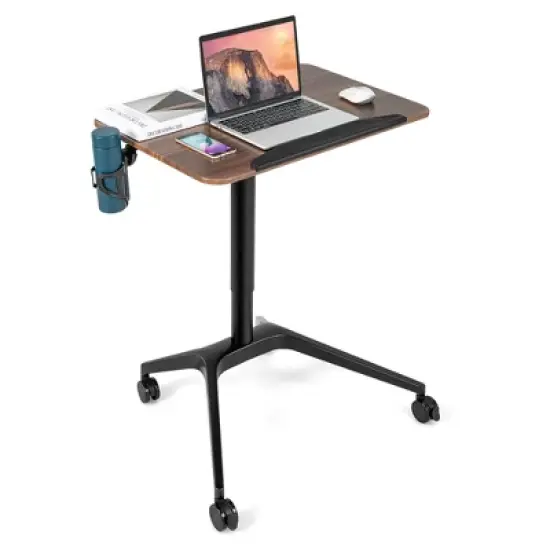 Costway Pneumatic Standing Desk Tilting Adjustable Laptop Cart Mobile Podium Cup Holder image {9}