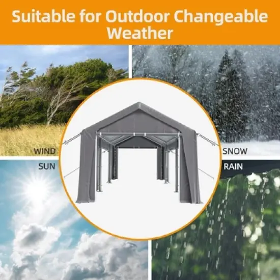 WhizMax 13' x 20' Carport & Party Tent, Heavy Duty Portable Garage Car Port Canopy with 4 Roll-up Doors & 4 Windows, Gray image {3}