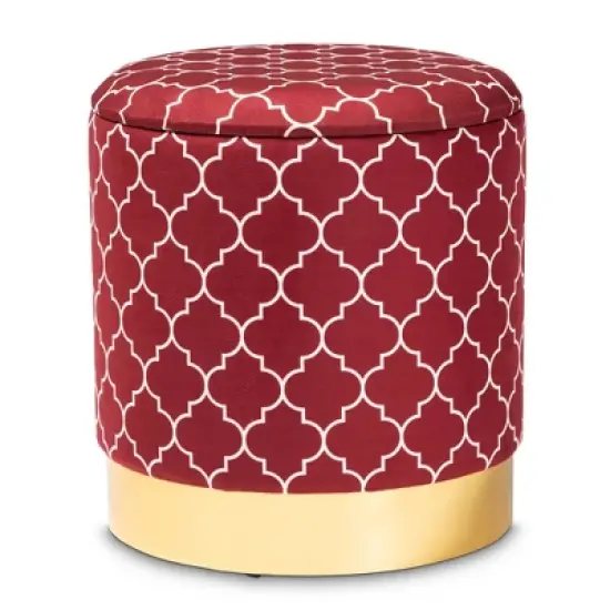 Serra Quatrefoil Velvet Upholstered Metal Storage Ottoman - Baxton Studio image {9}