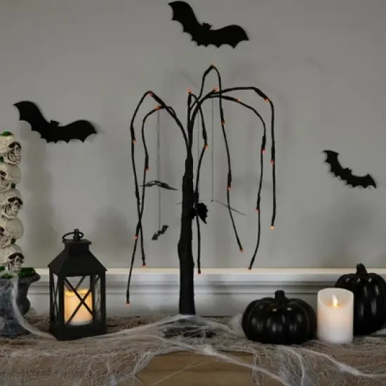 Northlight Pre-Lit Glittered Halloween Willow Tree with Bats - 24" - LED Orange Lights image {2}