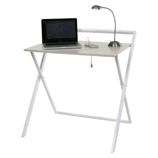 Basics No Assembly Folding Desk with Dual Usb Charger Whitewashed Oak/White - OneSpace image {4}