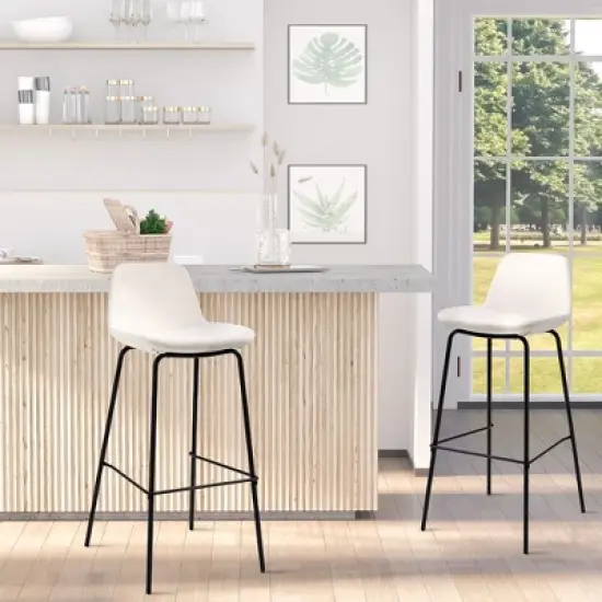 HOMCOM 29.5" Bar Stools Set of 2, Upholstered Extra Tall Barstools, Armless Bar Chairs with Back, Steel Legs, Cream White image {2}