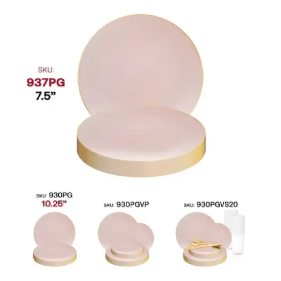 Smarty Had A Party 7.5" Pink w/ Gold Rim Organic Plastic Salad Plates - 120 pcs image {5}