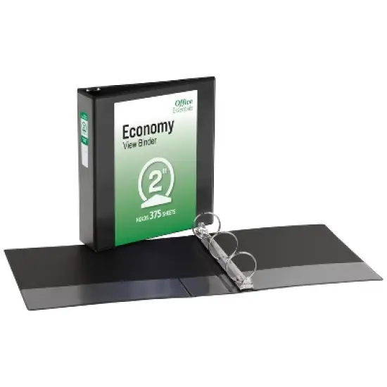 Office Essentials Economy View 3 Ring Binders, 2" Round Rings, 2.8" Spine, 375-Sheet Capacity, Black Binders (4-Pack of 03147) image {6}