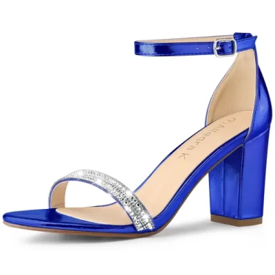 Allegra K Women's Rhinestone Ankle Strap Chunky Sandals image {10}