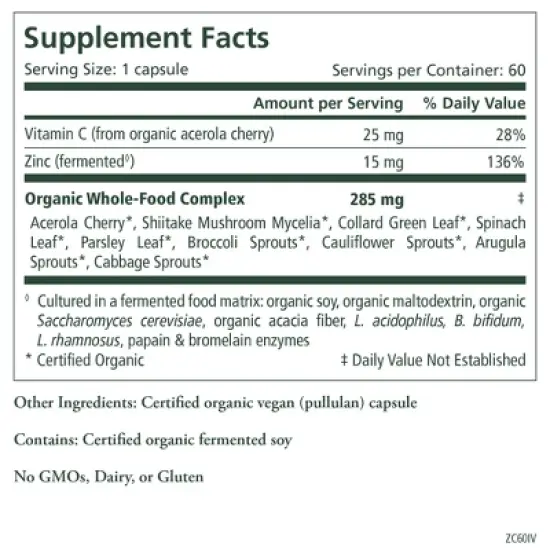 Pure Synergy Zinc Complex &ndash; Fermented Zinc & Immune Support Supplement with Camu Camu & Mushrooms | 60 Capsules image {2}